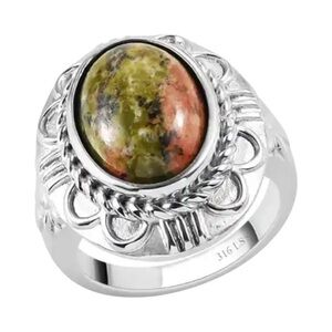 Genuine Unakite Solitaire Stainless Steel Ring